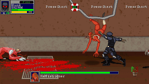 HUNK enfrentando um chefão do capítulo de Resident Evil Outbreak no fangame Resident Evil: Survive