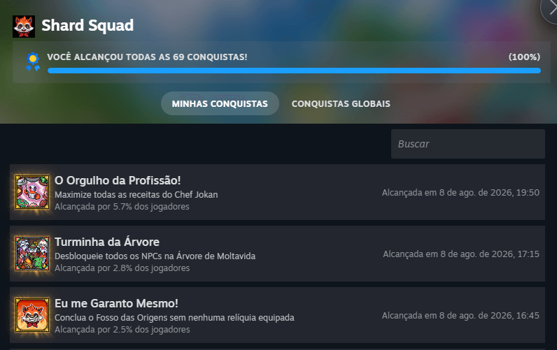 Print da minha página de conquistas de Shard Squad mostrando que fizer todas desse jogo