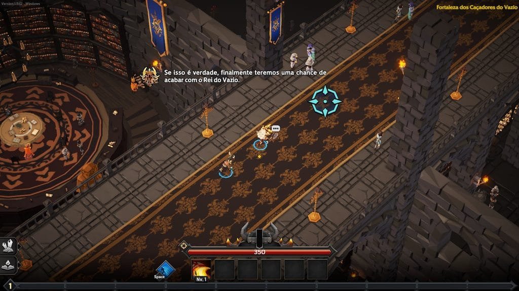 Prólogo do jogo Soulstone Survivors mostrando a fortaleza dos Caçadores do Vazio