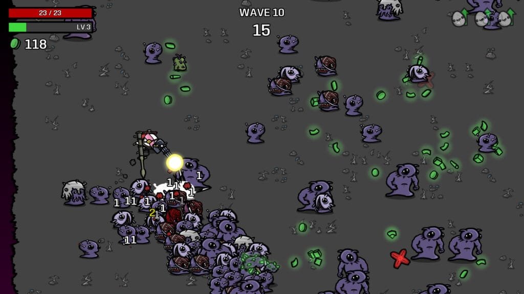Uma partida do survivors-like Brotato