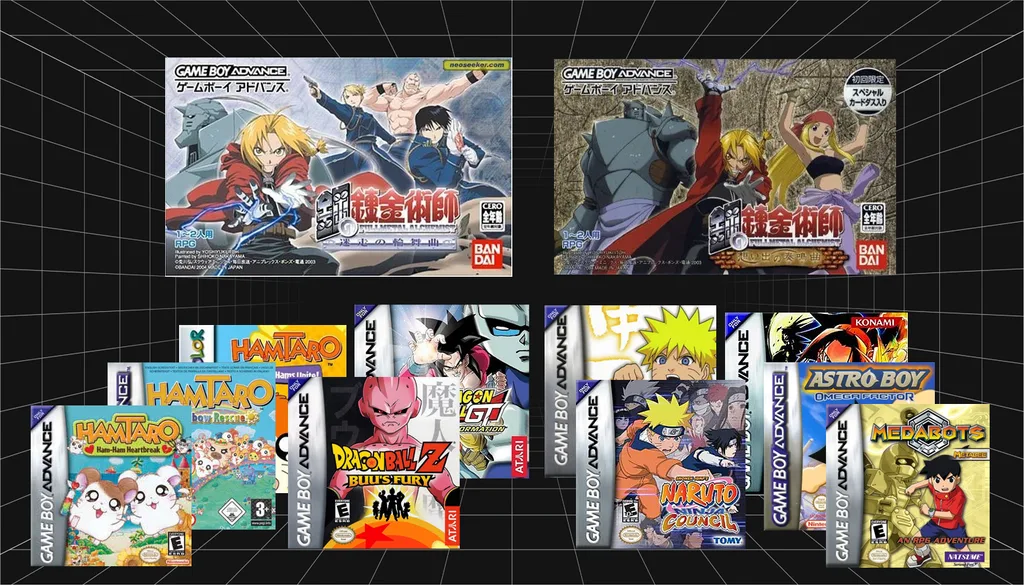 Capa de diversos jogos de animês lançados para o Game Boy Advance
